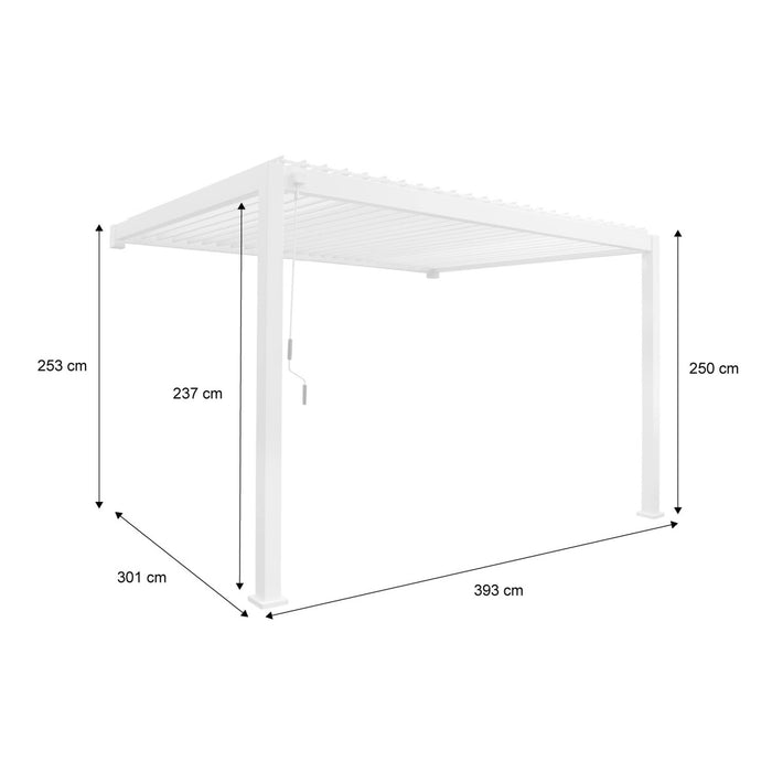 Pergola bioclimatica 3x4m in alluminio addossata, lame orientabili ,