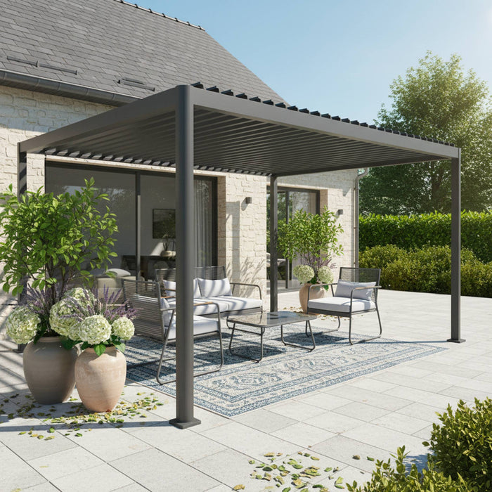 Pergola bioclimatica 3x4m in alluminio e acciaio con lamelle