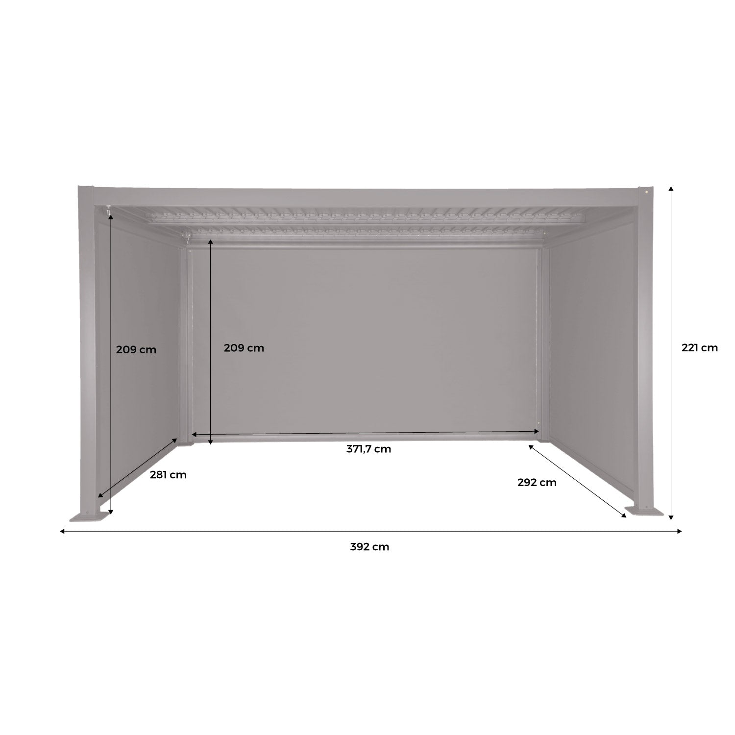 Pergola bioclimatica 3x4m in alluminio e acciaio + 2 tende 3m + 1