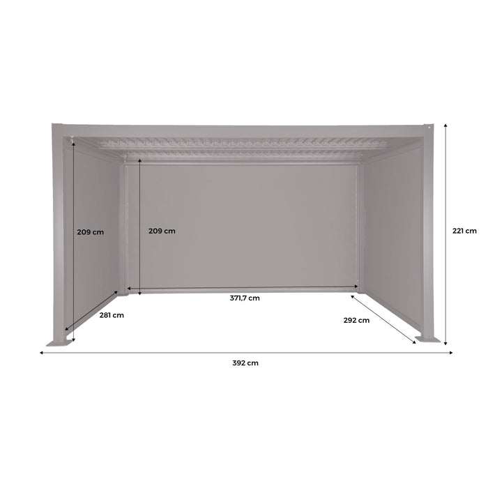 Pergola bioclimatica 3x4m in alluminio e acciaio + 2 tende 3m + 1