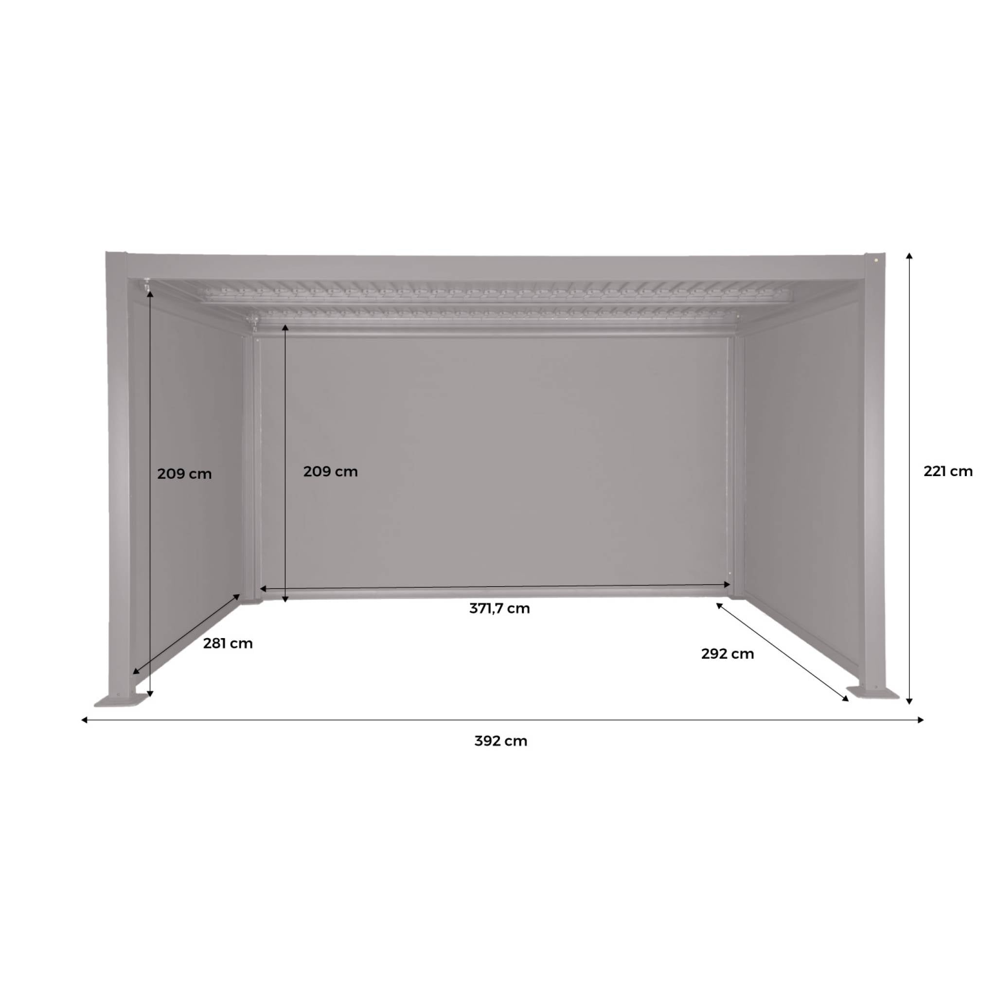 Pergola bioclimatica 3x4m in alluminio e acciaio + 2 tende 3m + 1