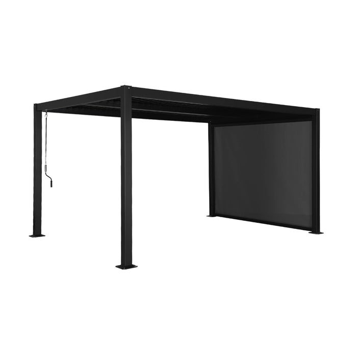 Pergola bioclimatica 3x4m in alluminio e acciaio  + tenda 3m, nero