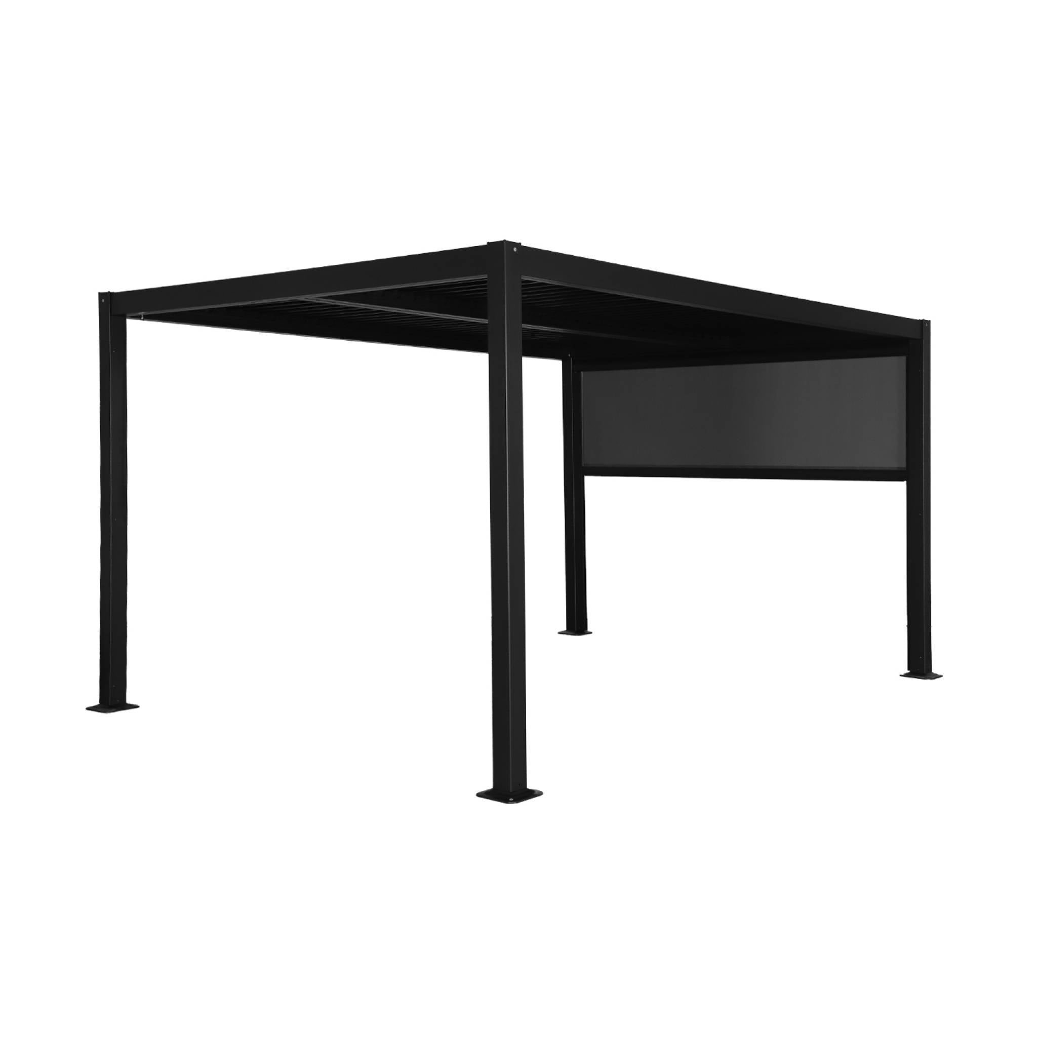 Pergola bioclimatica 3x4m in alluminio e acciaio  + tenda 3m, nero