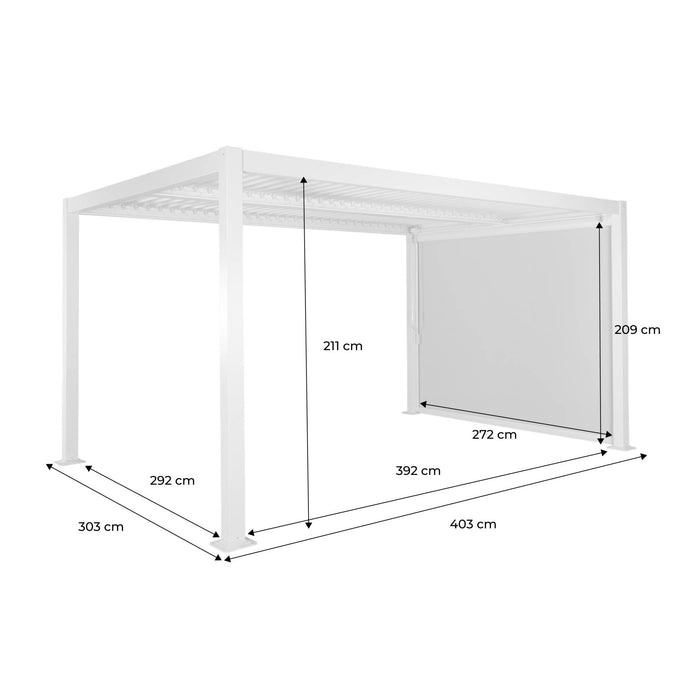 Pergola bioclimatica 3x4m in alluminio e acciaio  + tenda 3m, nero