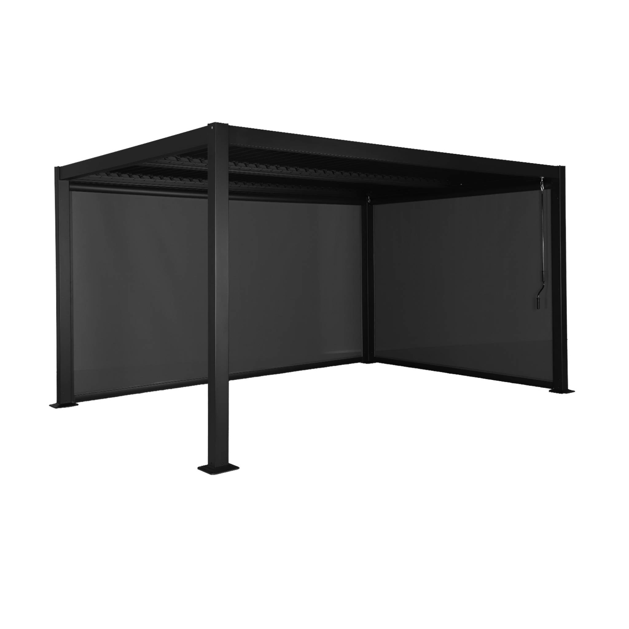 Pergola bioclimatica 3x4m in alluminio e acciaio + accessori, nero