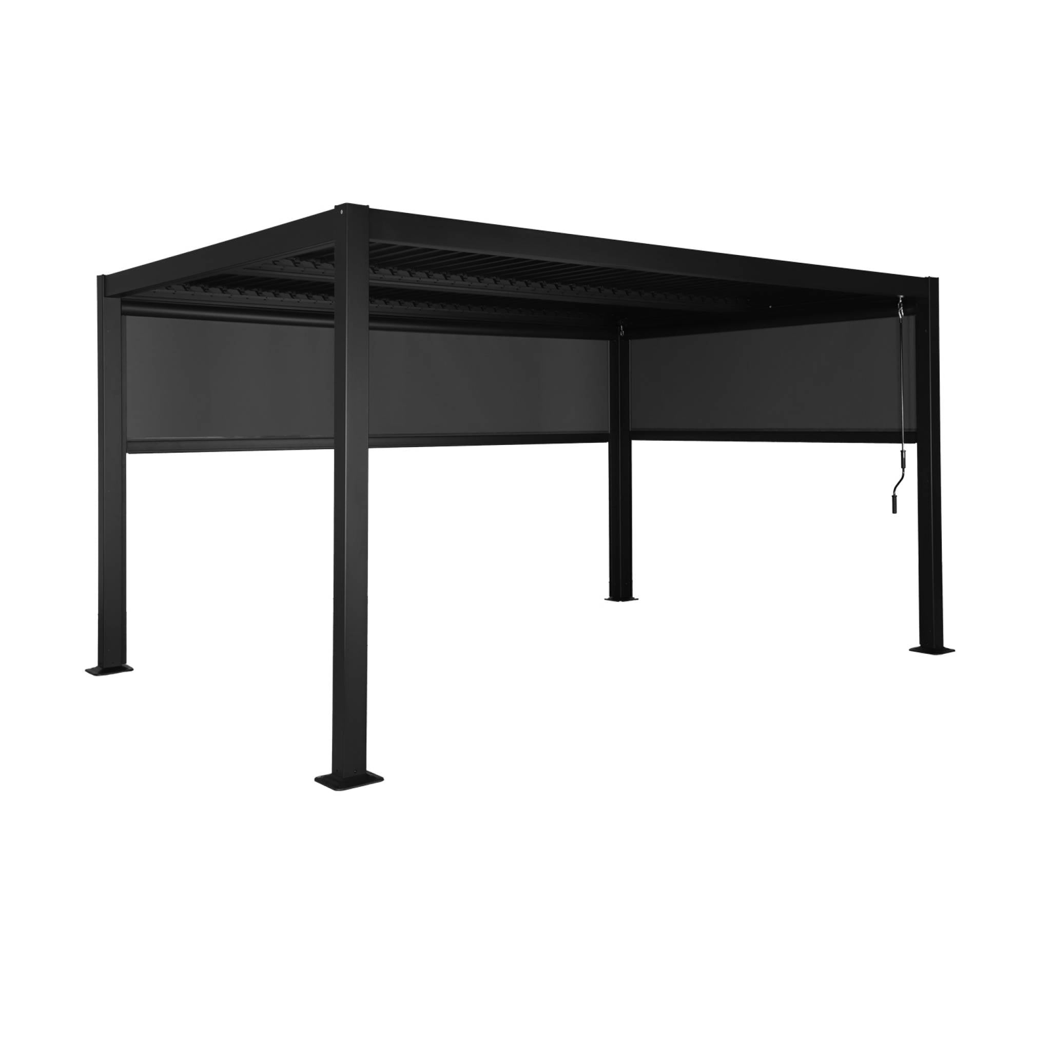 Pergola bioclimatica 3x4m in alluminio e acciaio + accessori, nero
