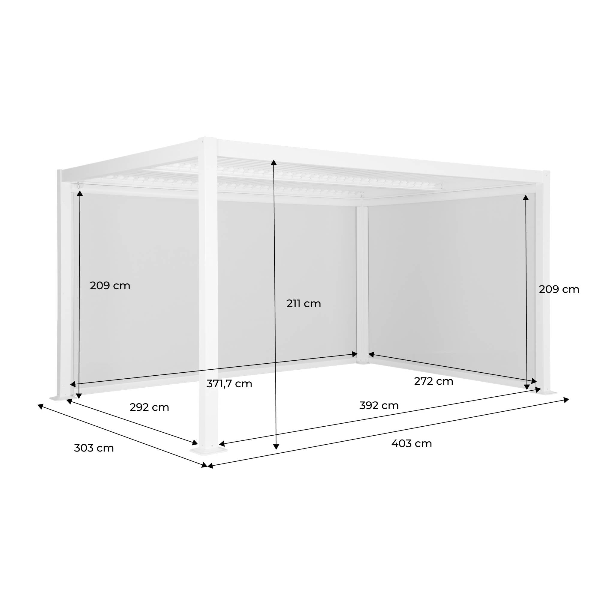 Pergola bioclimatica 3x4m in alluminio e acciaio + accessori, nero
