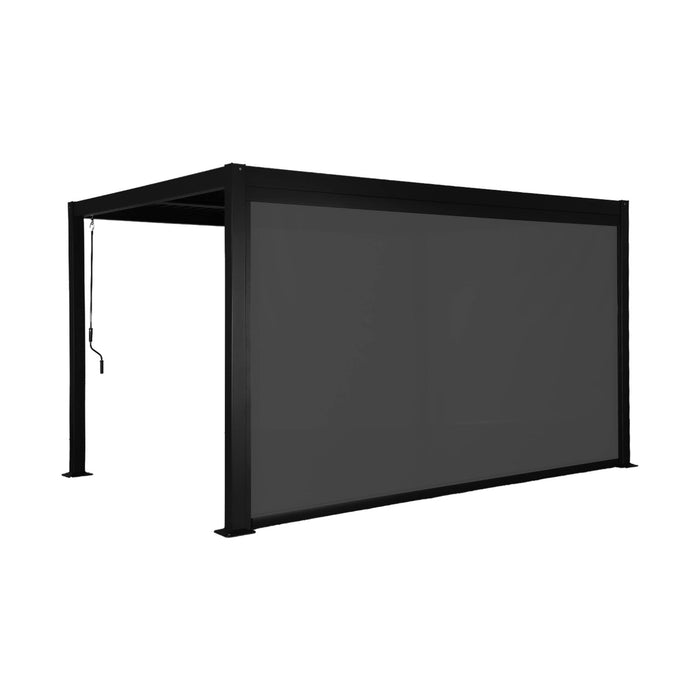 Pergola bioclimatica 3x4m in alluminio e acciaio + tenda 4m, nero