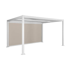 Pergola bioclimatica 3x4m in alluminio e acciaio + tenda 4m, bianco
