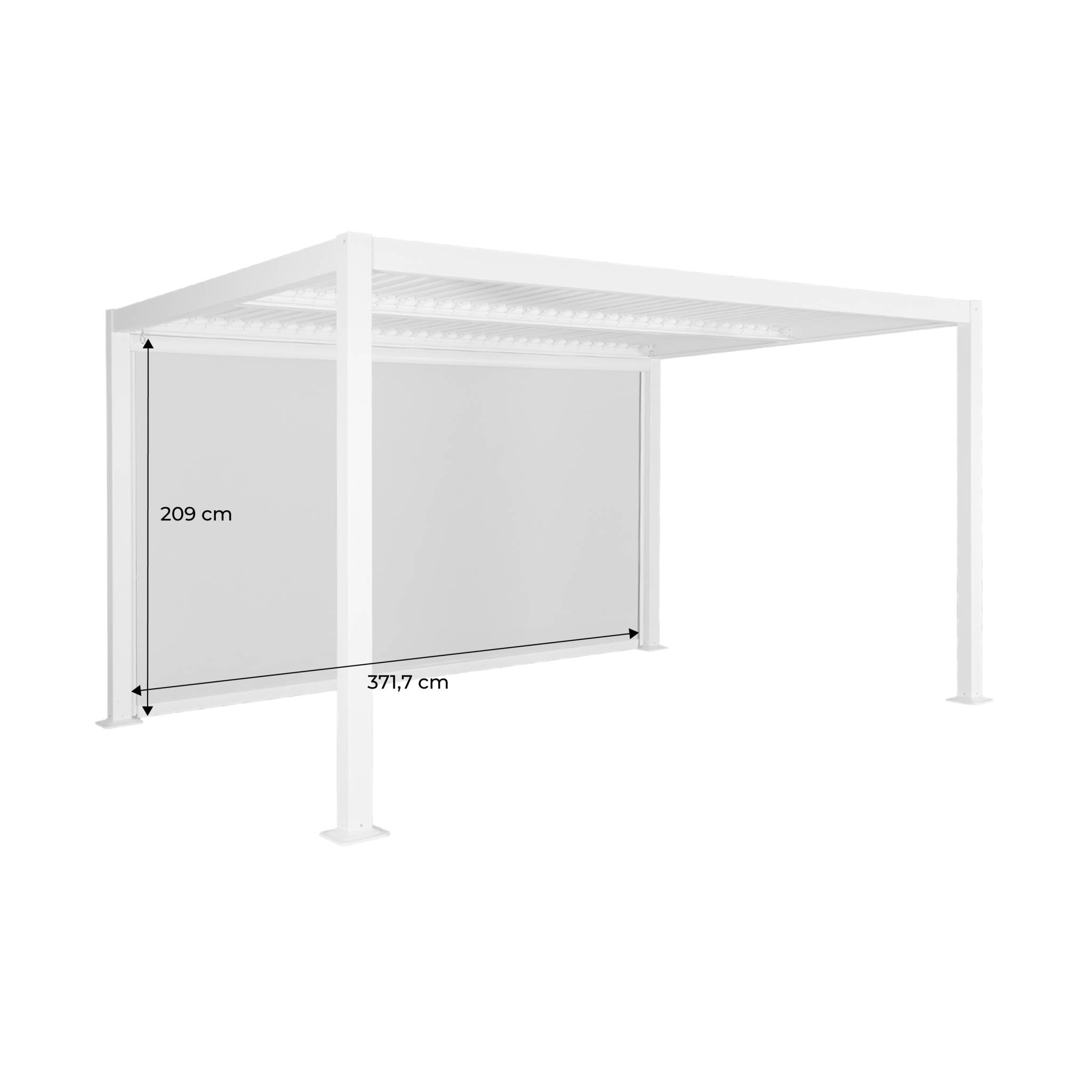 Pergola bioclimatica 3x4m in alluminio e acciaio + tenda 4m, bianco