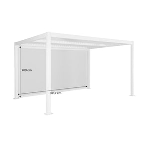 Pergola bioclimatica 3x4m in alluminio e acciaio + tenda 4m, bianco