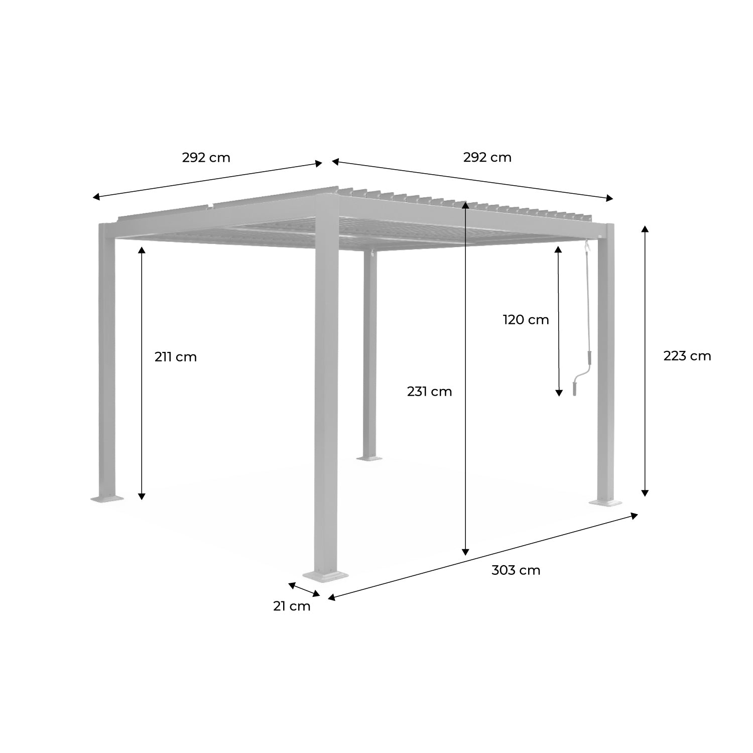 Pergola bioclimatica 3x3m alluminio e acciaio, lamelle orientabili,