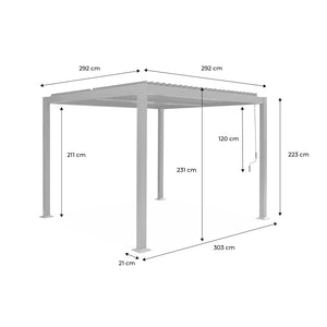 Pergola bioclimatica 3x3m alluminio e acciaio, lamelle orientabili,