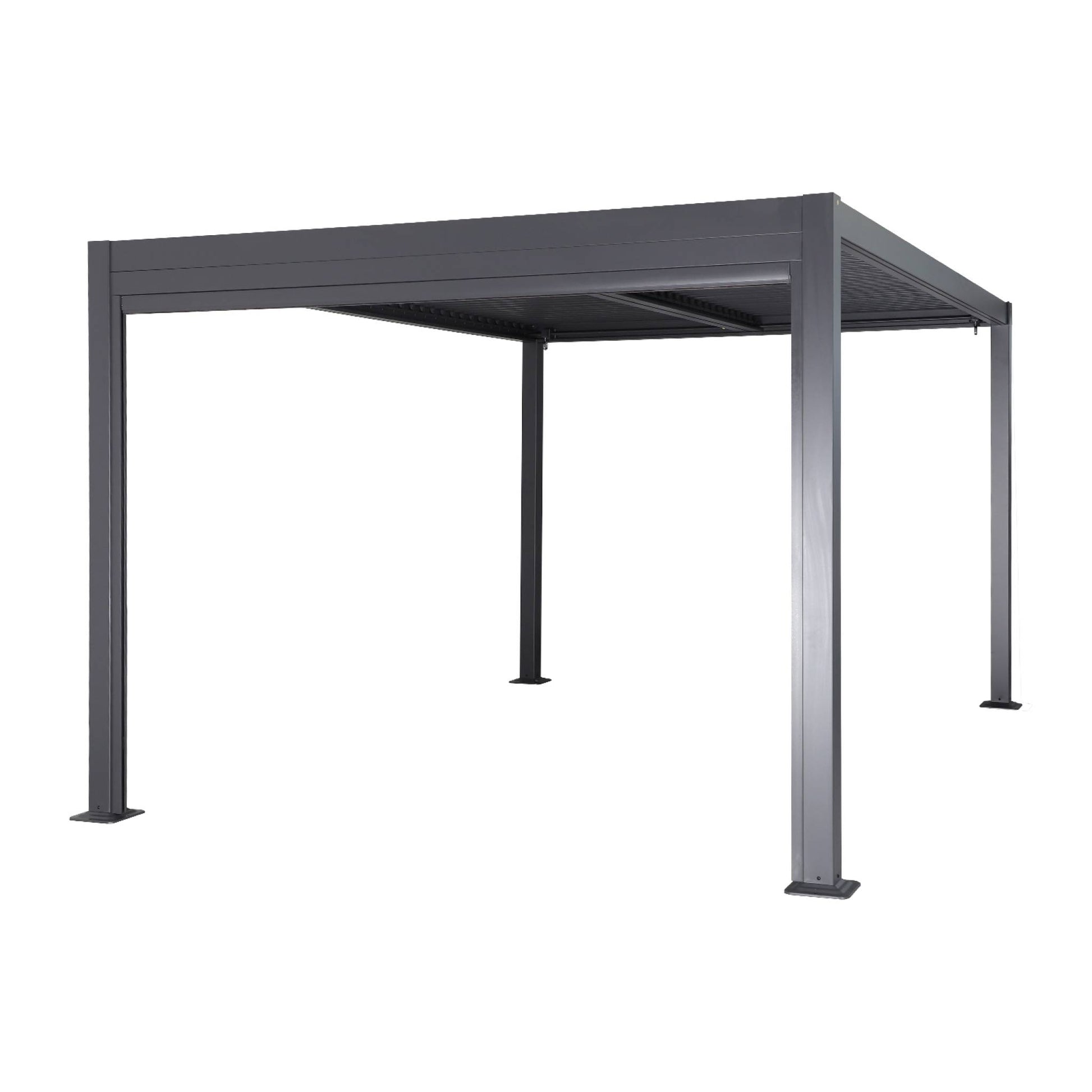 Pergola bioclimatica 3x3m in alluminio e acciaio + tenda 3m, antracite