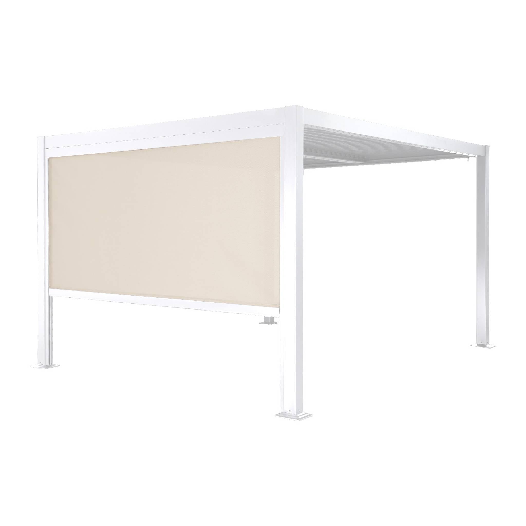 Pergola bioclimatica 3x3m in alluminio e acciaio con tenda 3m, bianco