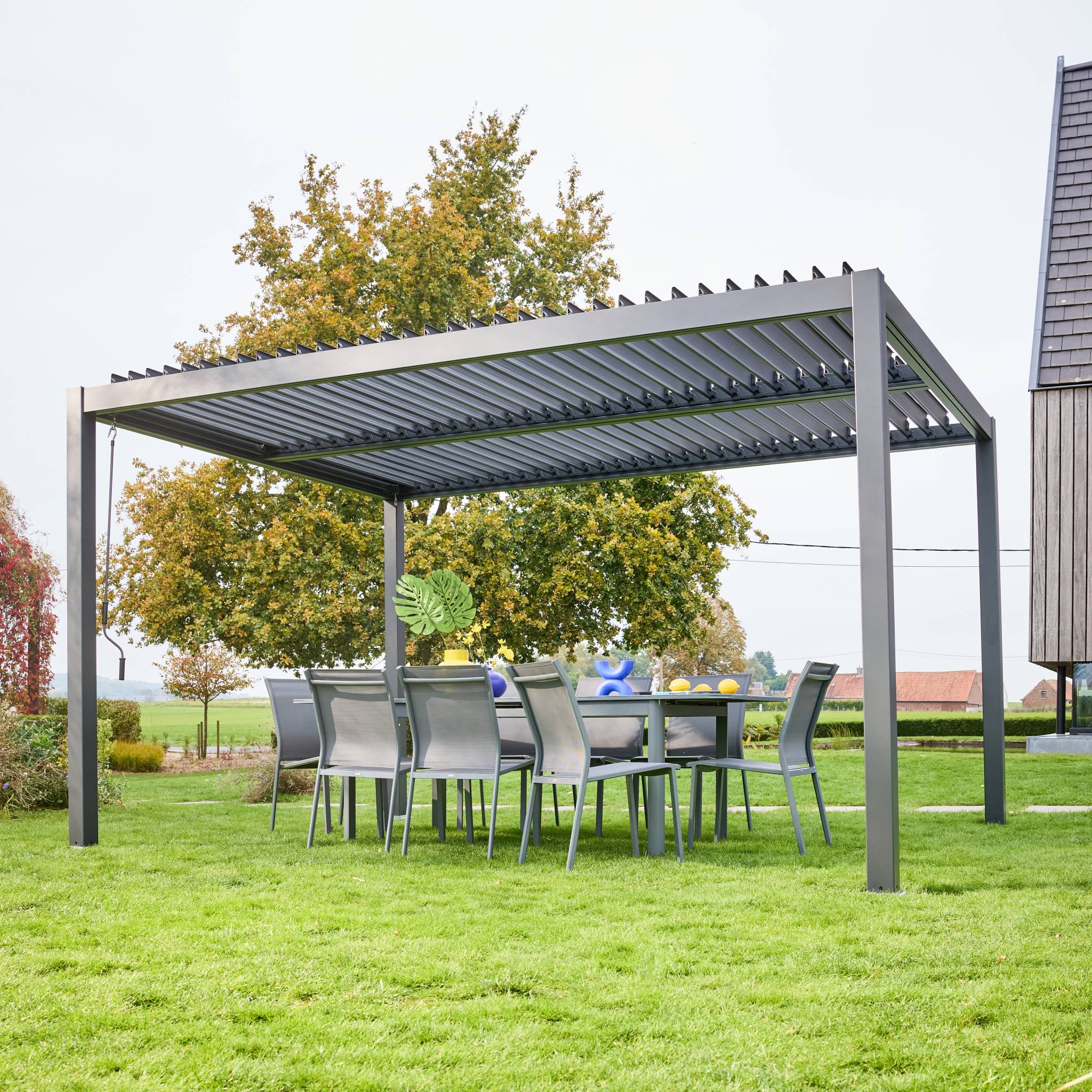 Pergola bioclimatica 3x4m in alluminio e acciaio, lame orientabili ,