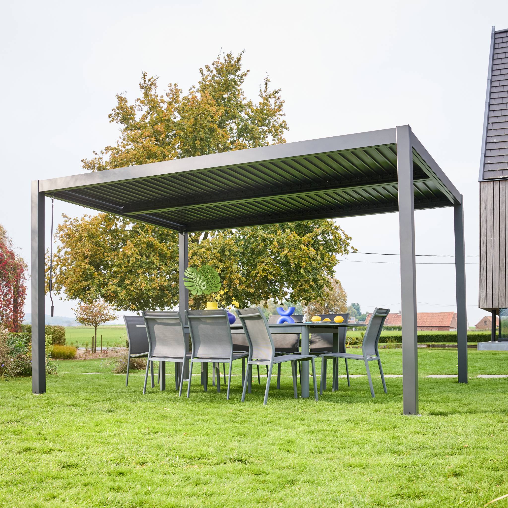 Pergola bioclimatica 3x4m in alluminio e acciaio, lame orientabili ,