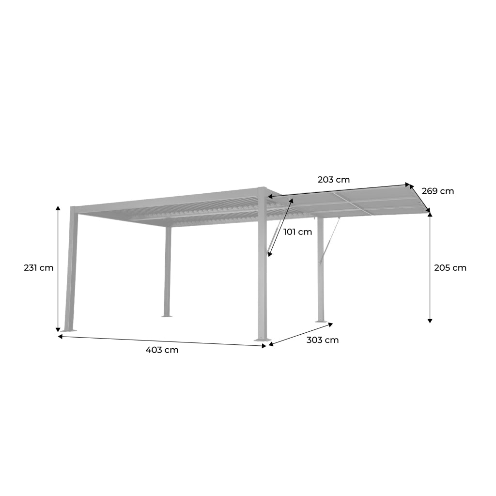 Pergola bioclimatica in alluminio e acciaio 4x3m + tenda 3m palace,