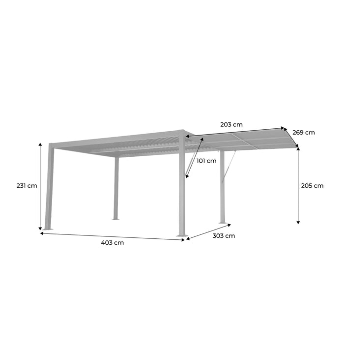 Pergola bioclimatica in alluminio e acciaio 4x3m + tenda 3m palace,