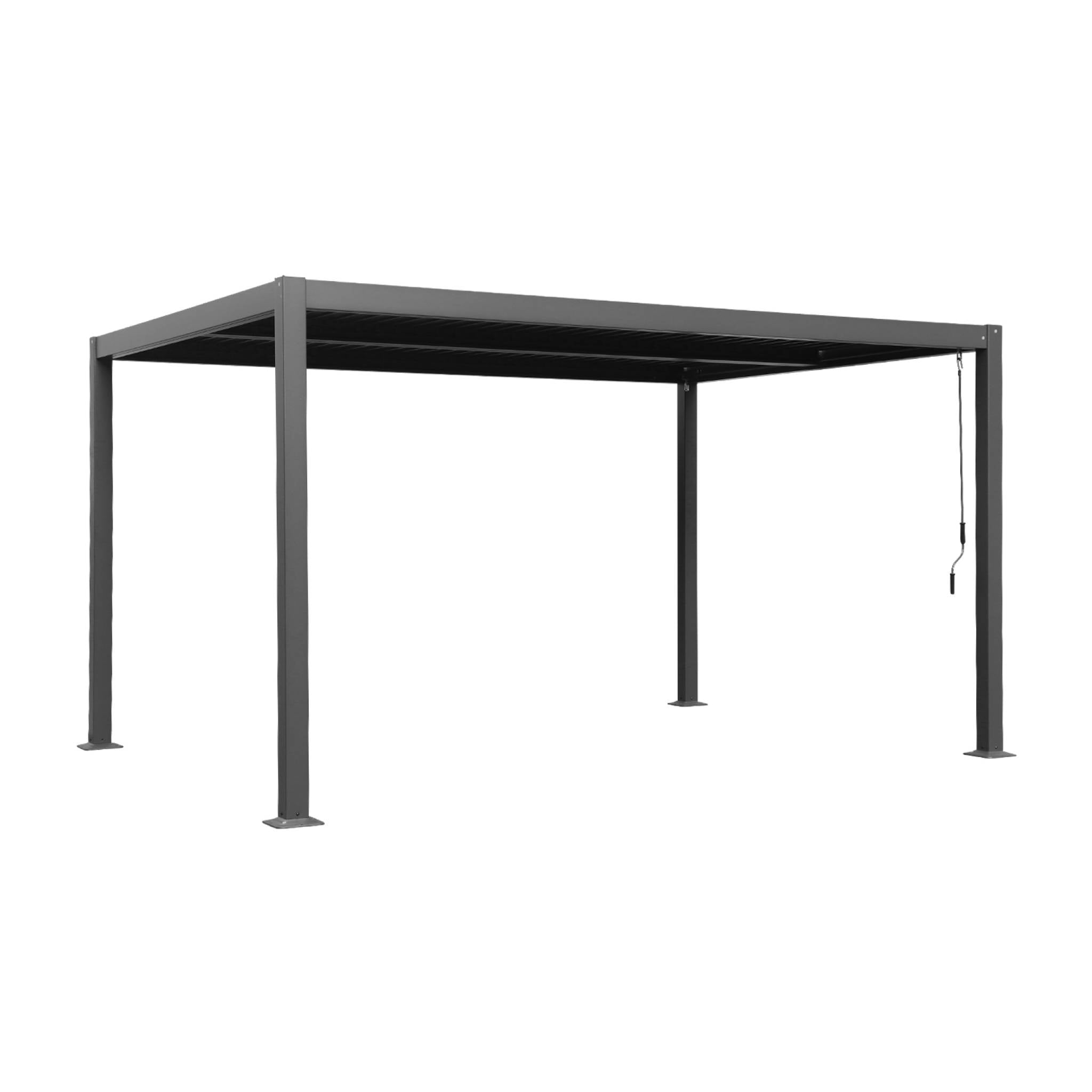 Pergola bioclimatica 3x4m in alluminio e acciaio + tenda 4m, antracite