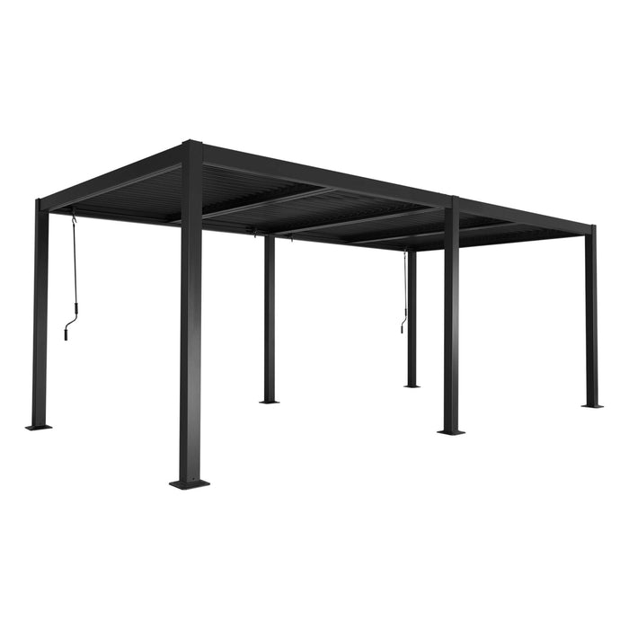 Pergola bioclimatica in alluminio e acciaio 3x6m + 2 tende 3m,