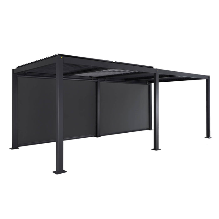 Pergola bioclimatica in alluminio e acciaio 3x6m + 2 tende 3m,