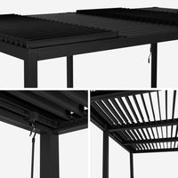 Pergola bioclimatica in alluminio e acciaio 3x6m + 2 tende 3m,