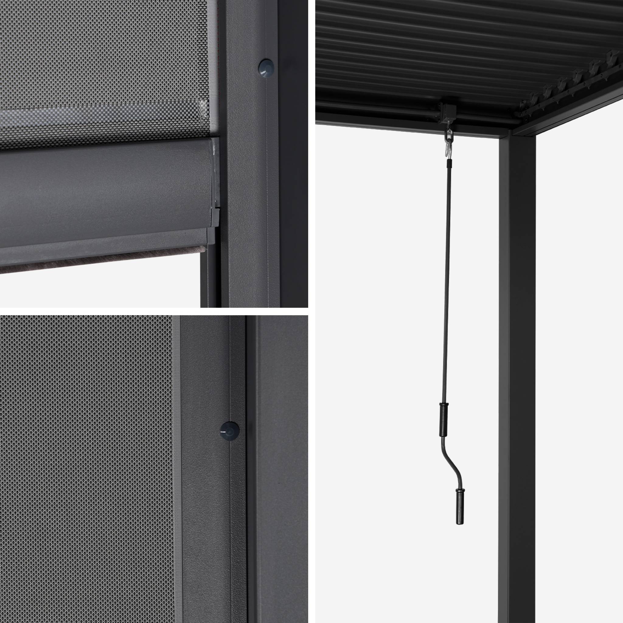 Pergola bioclimatica in alluminio e acciaio 3x6m + 2 tende 3m,