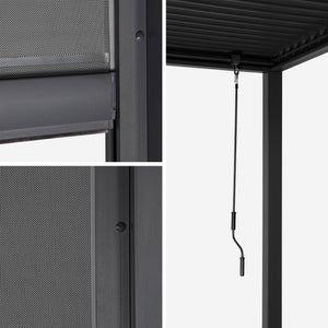 Pergola bioclimatica in alluminio e acciaio 3x6m + 2 tende 3m,