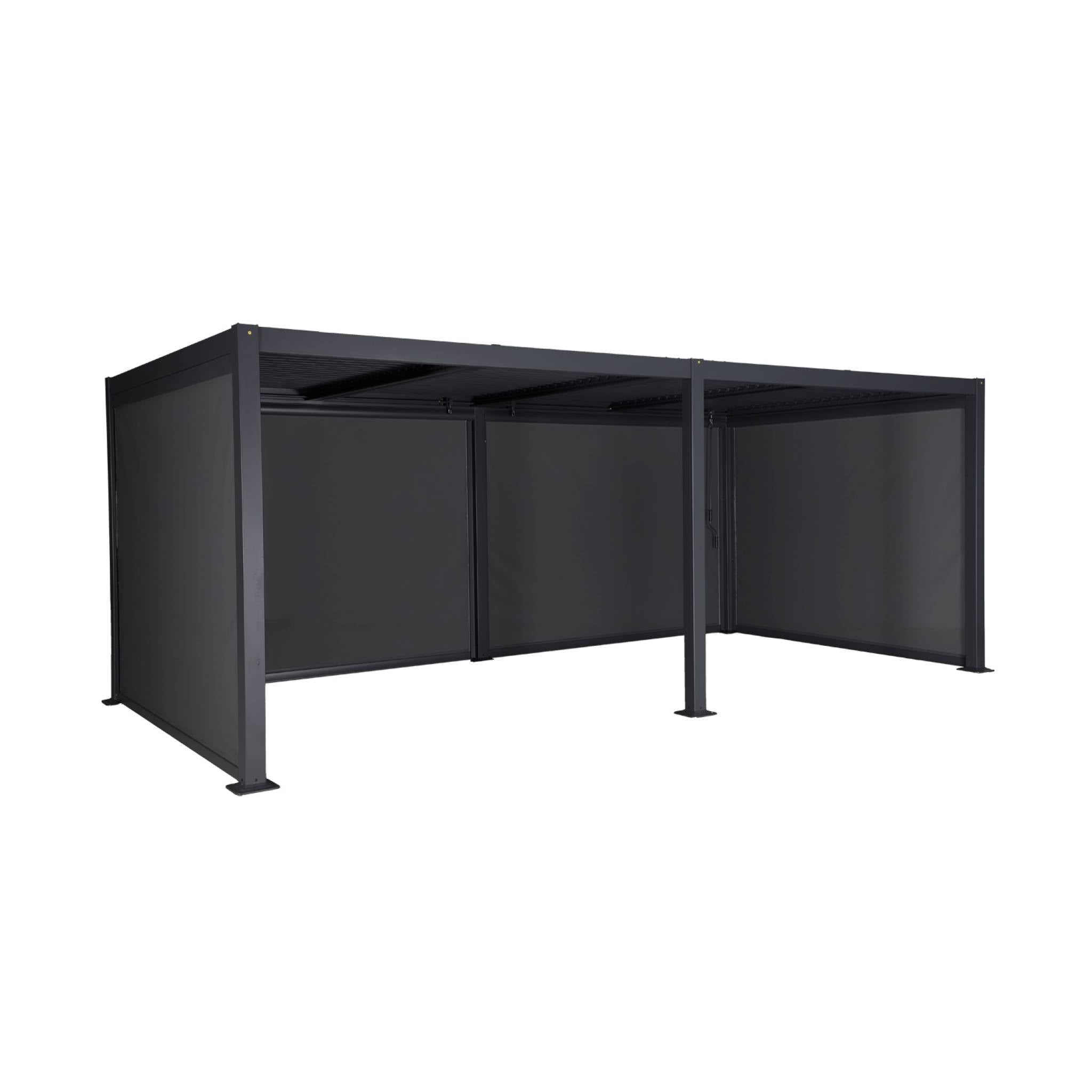 Pergola bioclimatica in alluminio e acciaio 3x6m + 4 tende 3m,