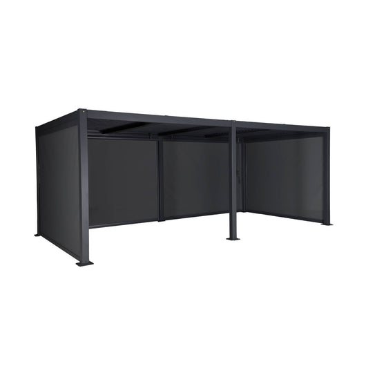 Pergola bioclimatica in alluminio e acciaio 3x6m + 4 tende 3m,