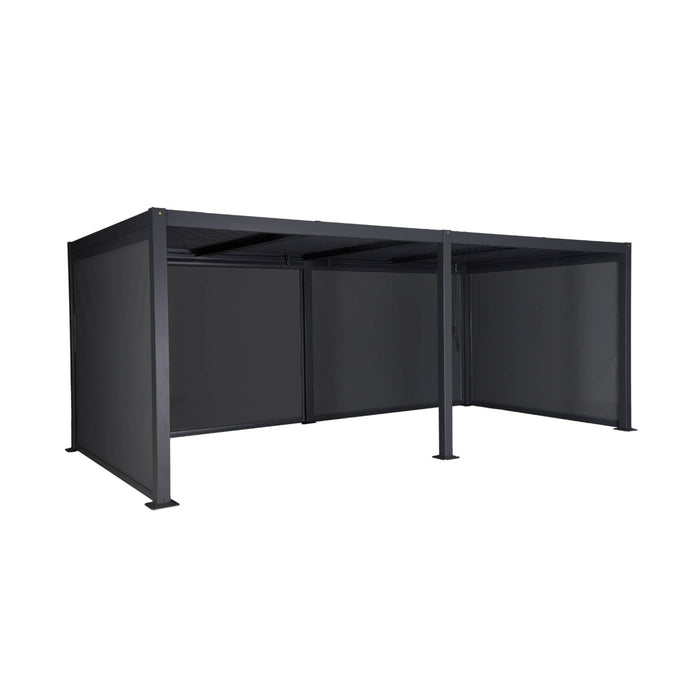 Pergola bioclimatica in alluminio e acciaio 3x6m + 4 tende 3m,