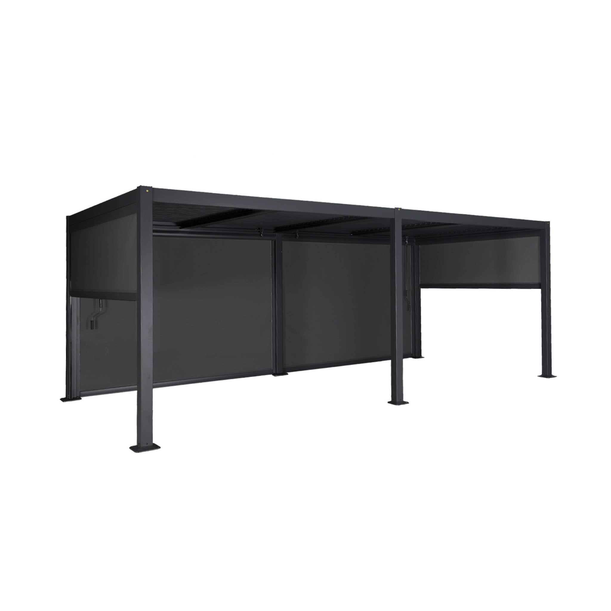 Pergola bioclimatica in alluminio e acciaio 3x6m + 4 tende 3m,