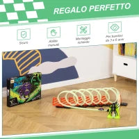 Pista per Macchinine con Effetti Luminosi e Automobilina, per Bambini da 3-6 Anni, 86x67x21cm