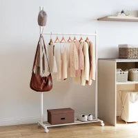 Appendiabiti con Ruote 5 Ganci Barra per Appendere e Scaffale Inferiore per Ingresso Entrata 86x43x171 cm Bianco