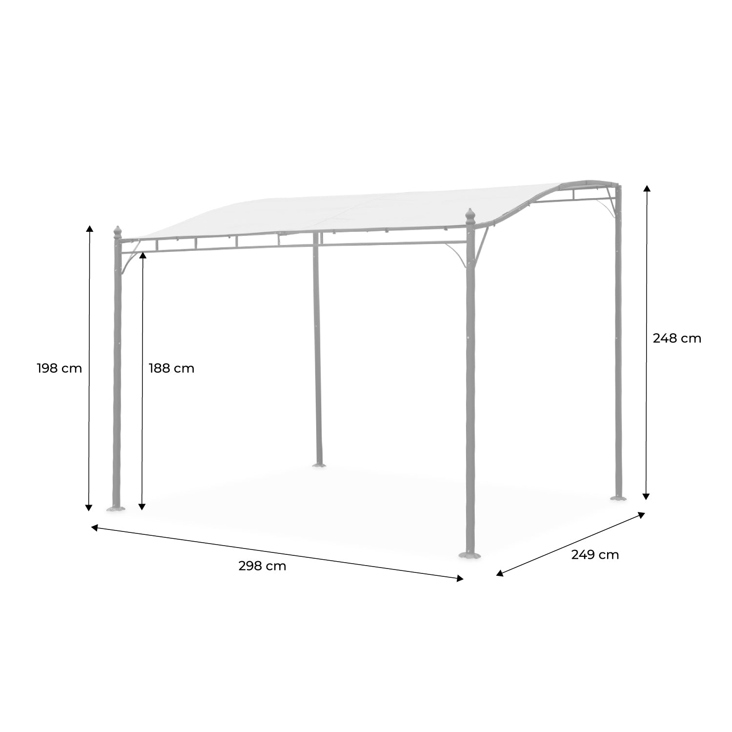 Pergola a parete struttura in acciaio 3x2,5 m  con tetto in tessuto,