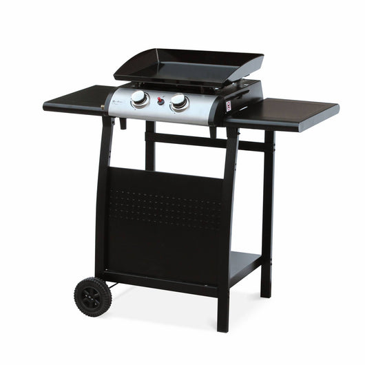 Plancha a gas 2 bruciatori inox con carrello, 5kw , nero