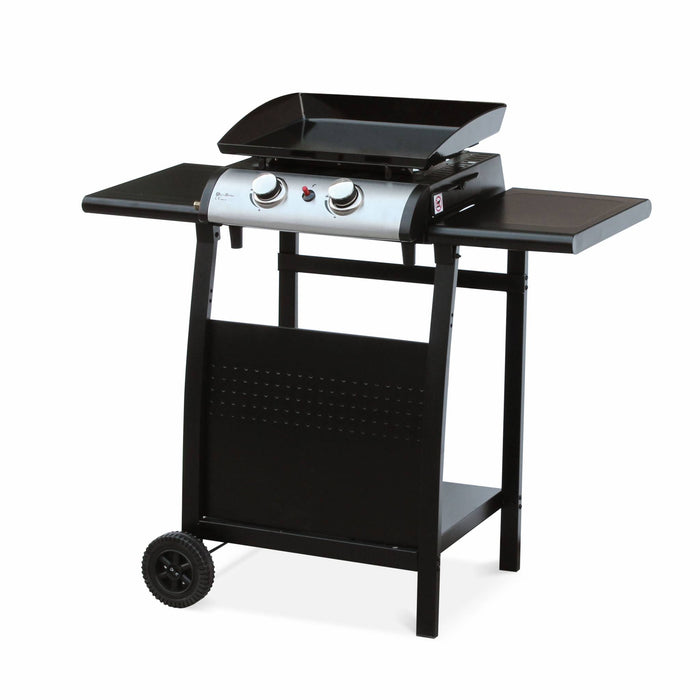 Plancha a gas 2 bruciatori inox con carrello, 5kw , nero