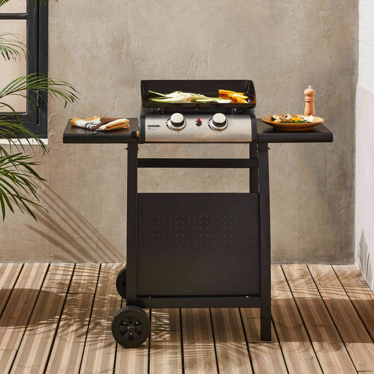 Plancha a gas 2 bruciatori inox con carrello, 5kw , nero