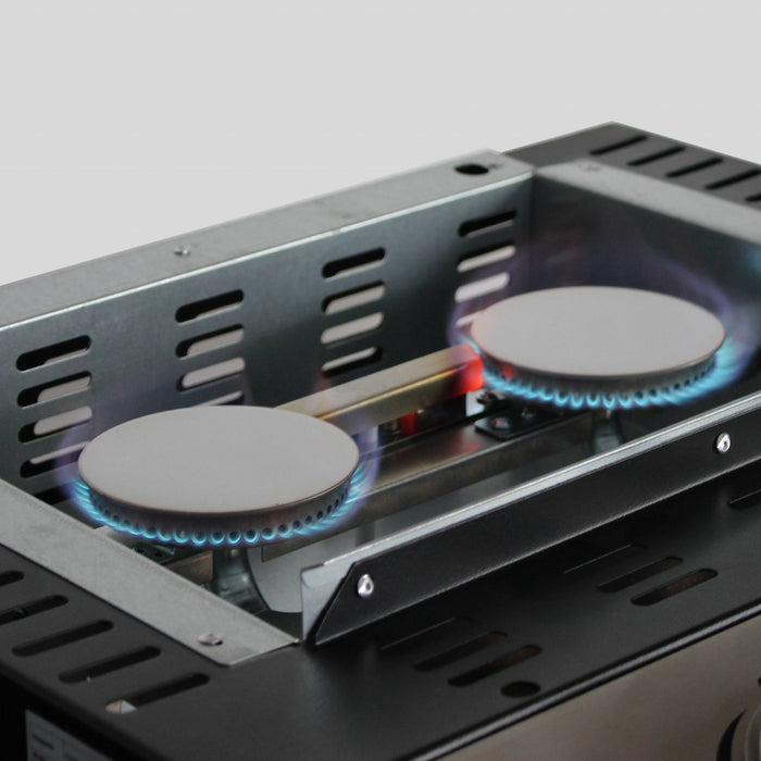 Plancha a gas 2 bruciatori inox con carrello, 5kw , nero