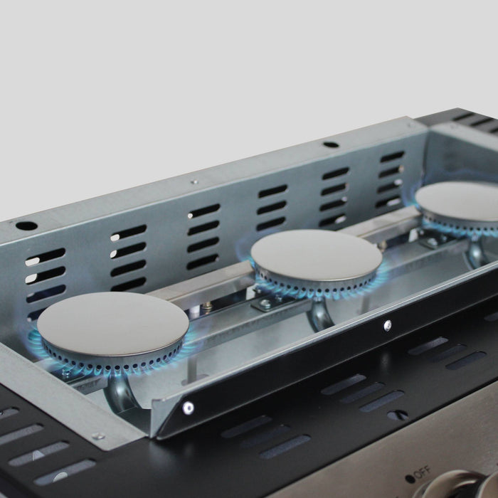 Griglia a gas con 3 bruciatori in acciaio inox, 7.5kw, nero