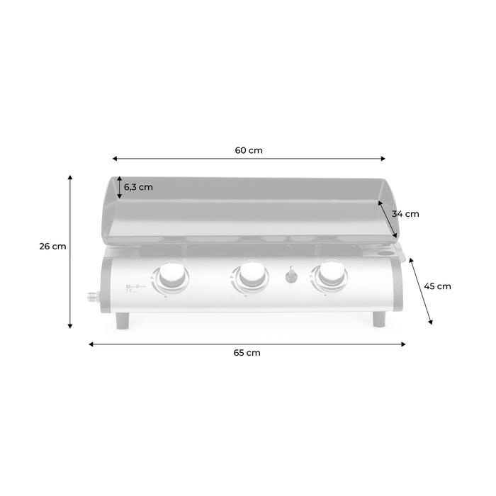 Griglia a gas con 3 bruciatori in acciaio inox, 7.5kw, nero