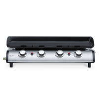 Plancha a gas a 4 fuochi in acciaio inox da 10 kw con carrello, nero