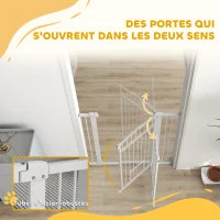 Barriera di Sicurezza per Cani, Sistema di Doppio Blocco, Montaggio a Pressione o a Foratura, Larghezza 76-104 cm, Bianco