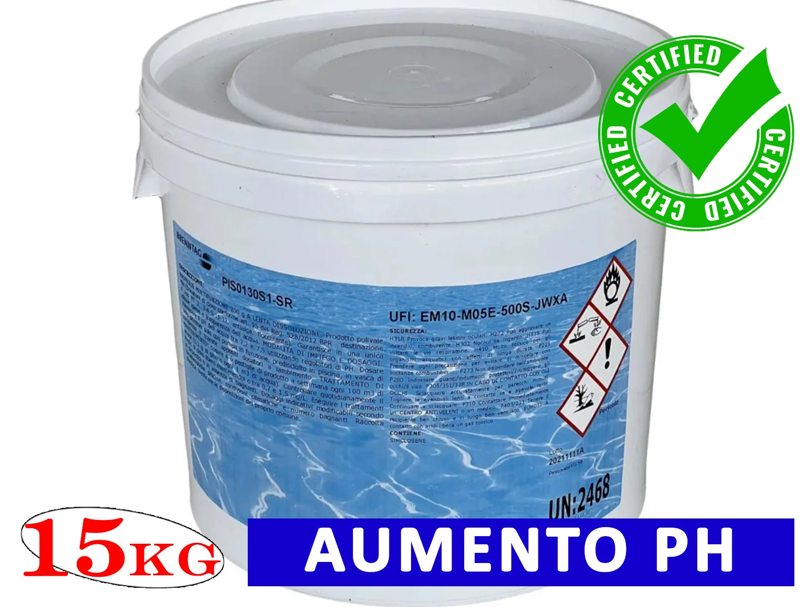 Aumento PH Acqua Piscina 15Kg Granulare PH+ Incrementatore Pulizia Piu