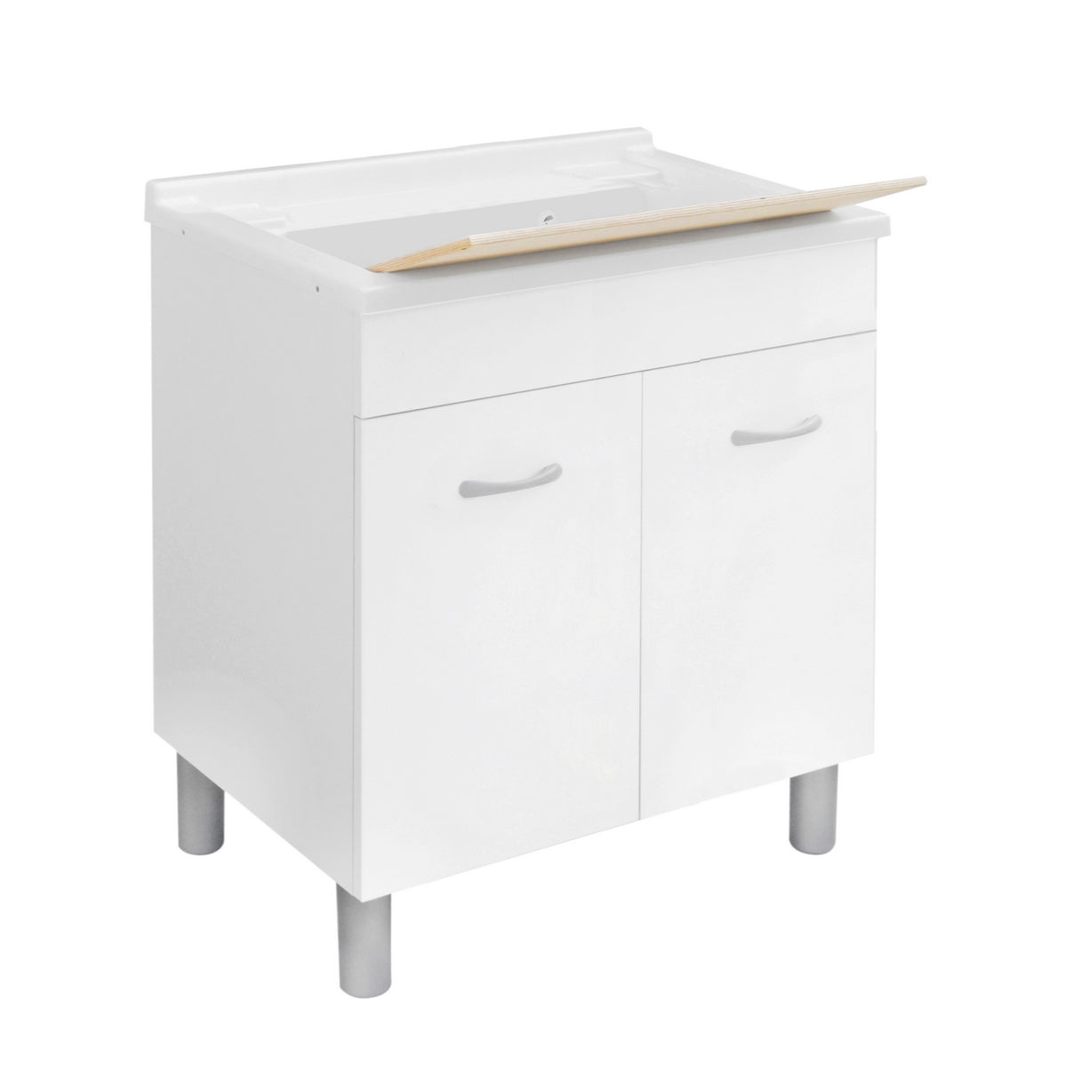 Lavatoio 80x50 cm con mobile in legno e tavola in legno Bianco