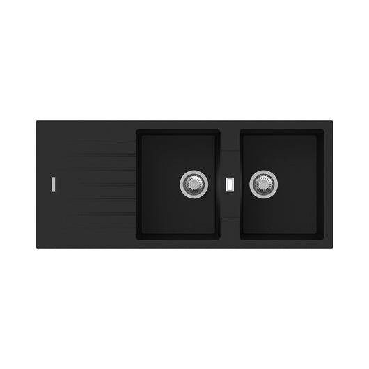 Lavello 116 cm da incasso in sintetico effetto granito due vasche Bianco