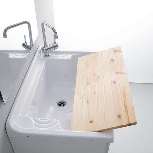Lavatoio con mobile in nobilitato e tavola in legno  - Bianco