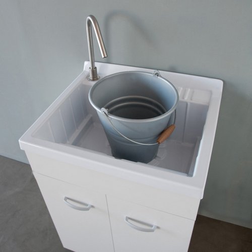 Lavatoio 60x60 in nobilitato 2 ante con vasca in ABS - Bianco