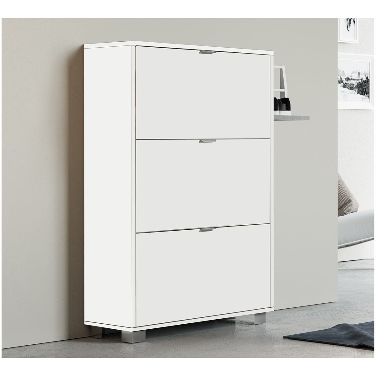 Scarpiera 3 ribalte in nobilitato - Bianco Lucido